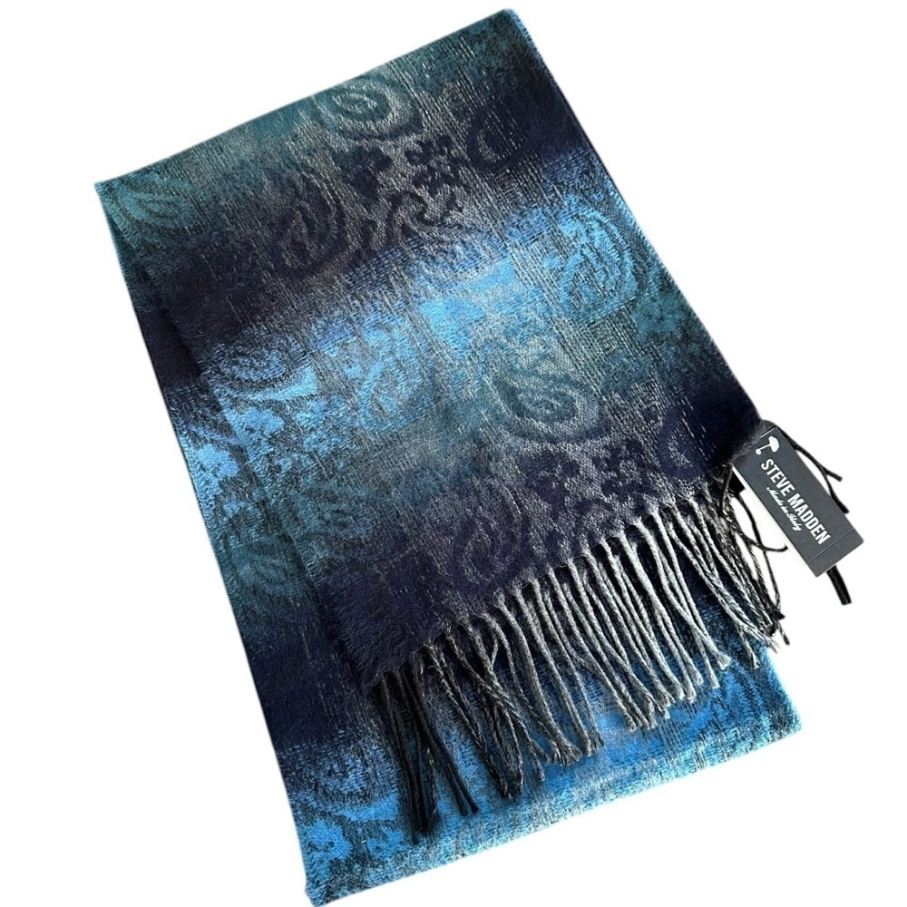 Steve Madden Made in Italy Mid Weight Ombre Blue Paisley Muffler Scarf